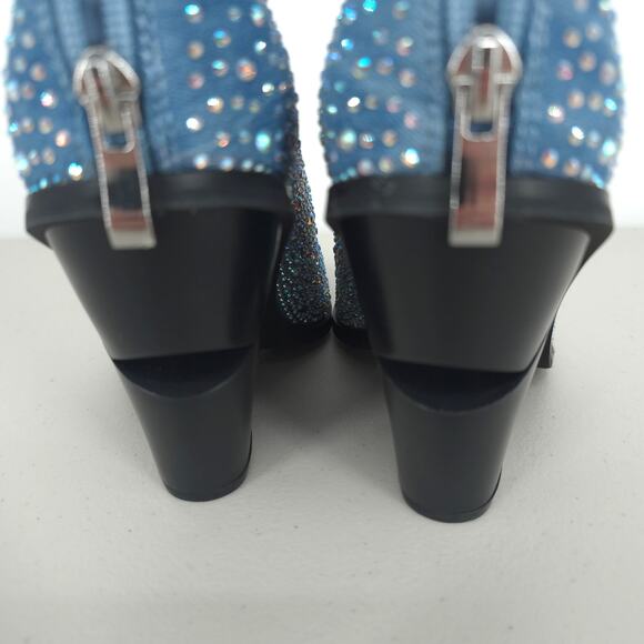 Azalea Wang Soulard Denim Western Rhinestone Booties Size 8.5 - Picture 9 of 16